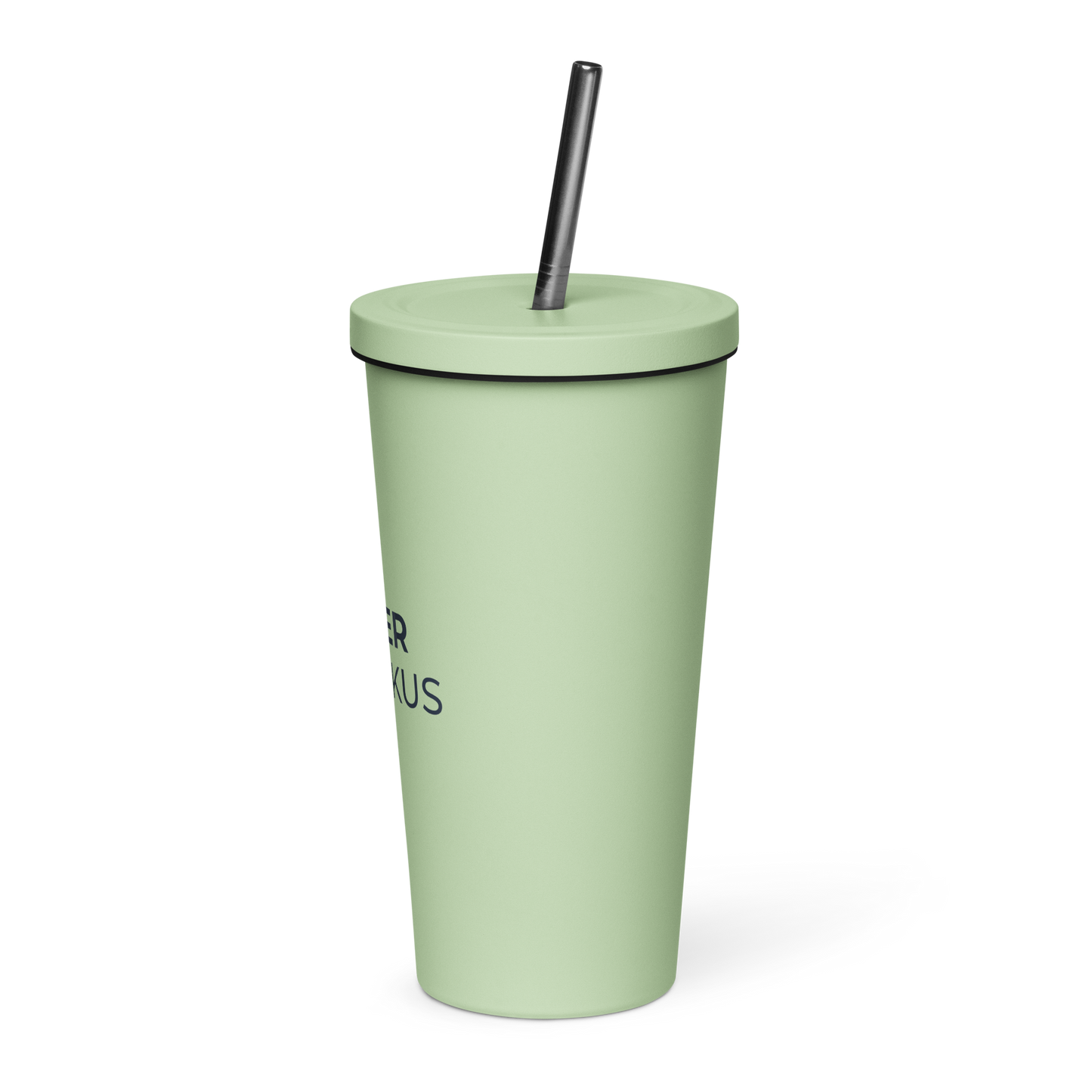 Insulated tumbler with a straw (Navy Lettering)