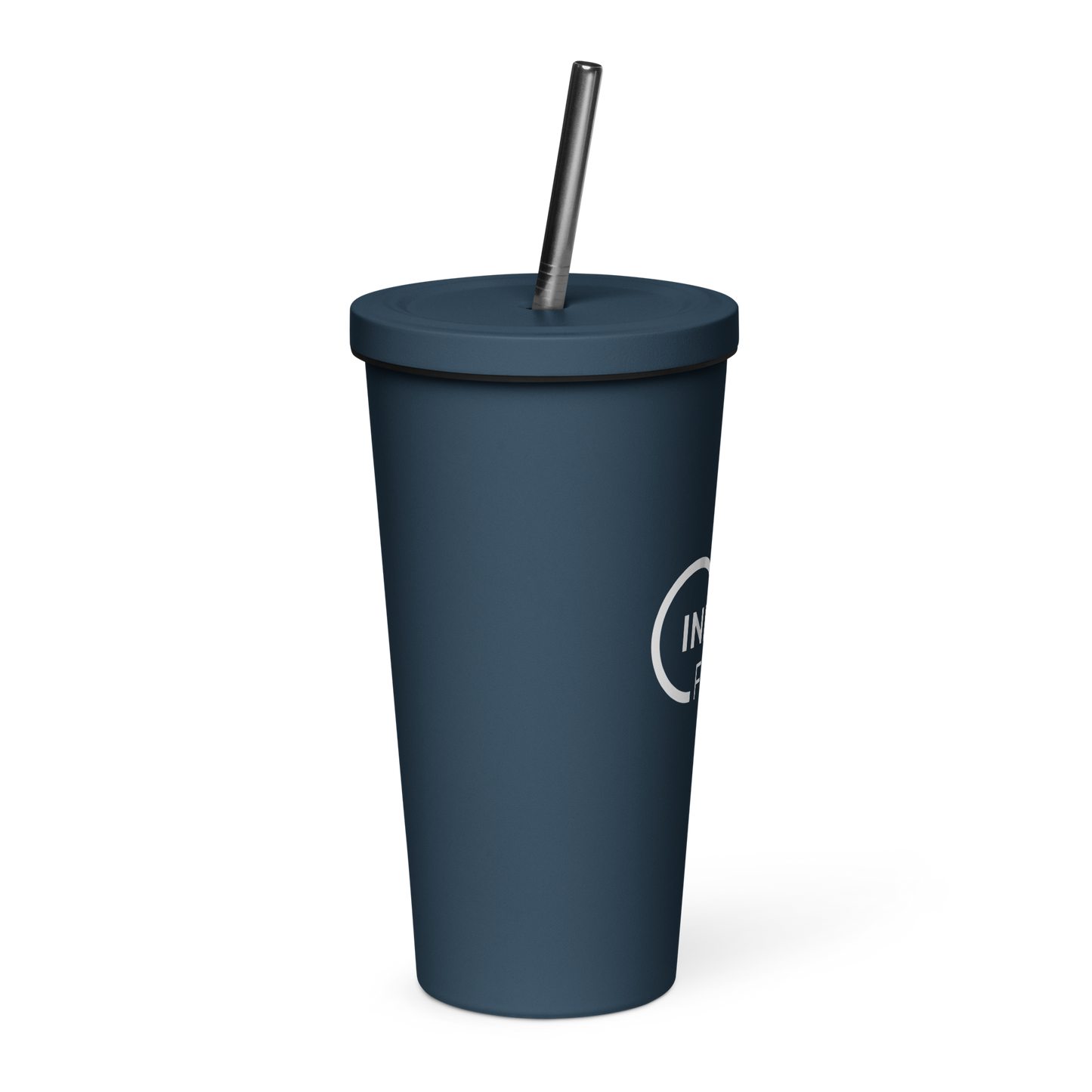 Insulated tumbler with a straw (White Lettering)