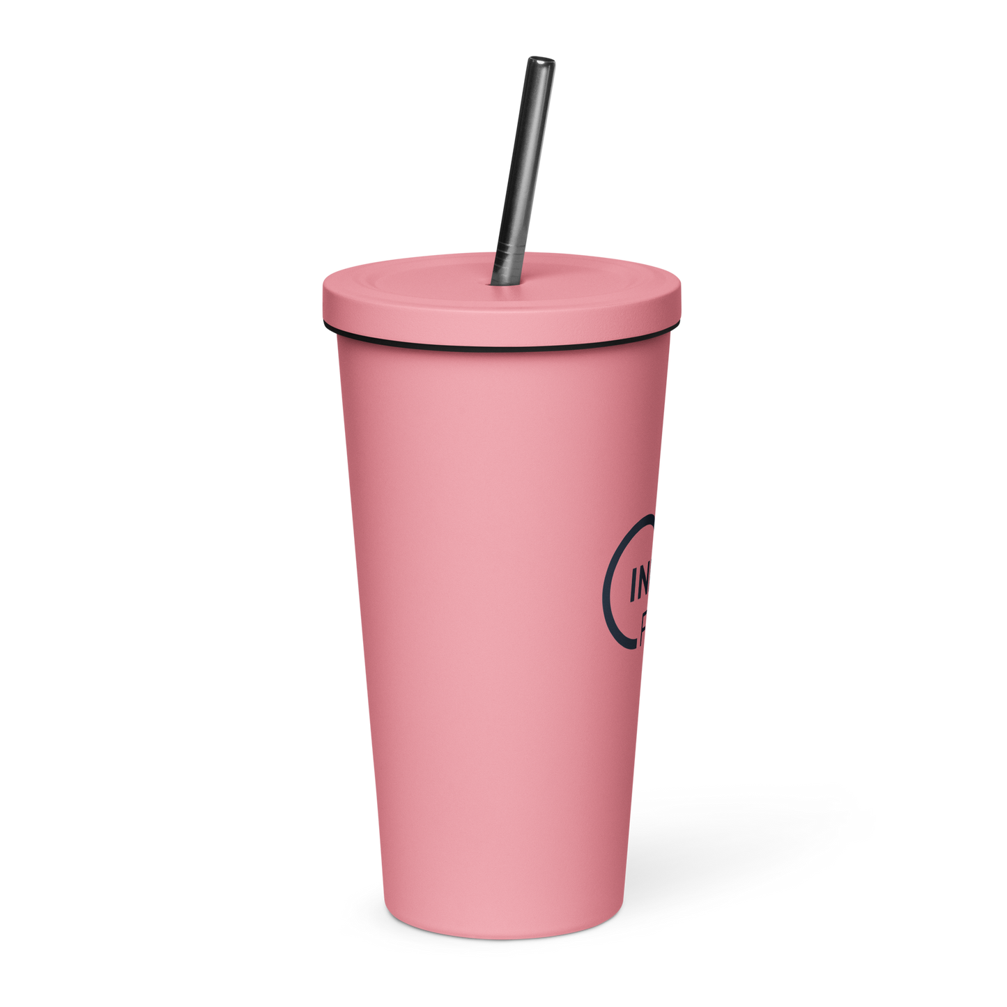 Insulated tumbler with a straw (Navy Lettering)