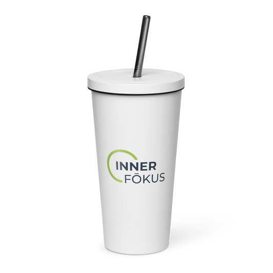 Logo Insulated tumbler with a straw (Navy letters)