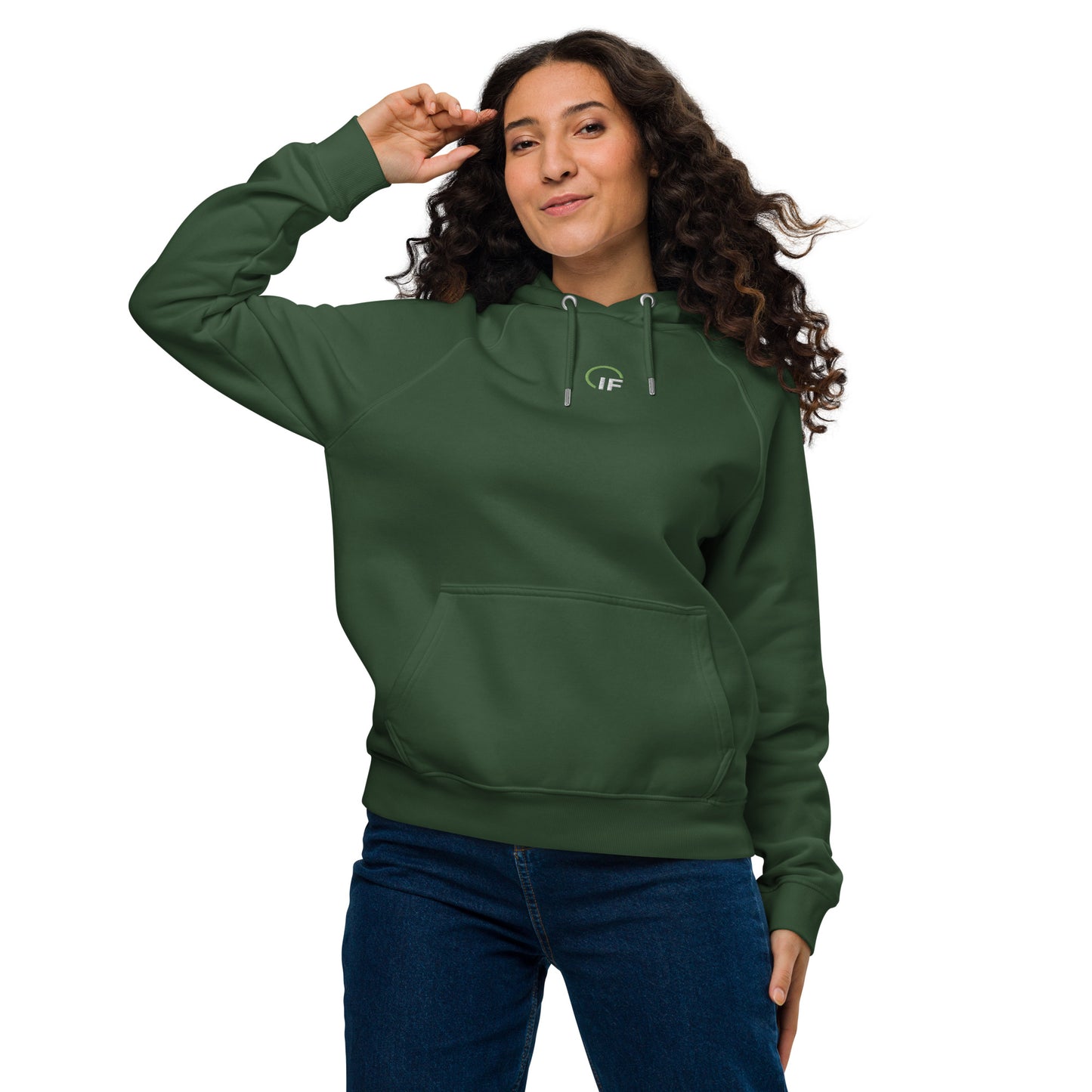 IF Embroidered Unisex eco raglan hoodie (Green & White Logo)